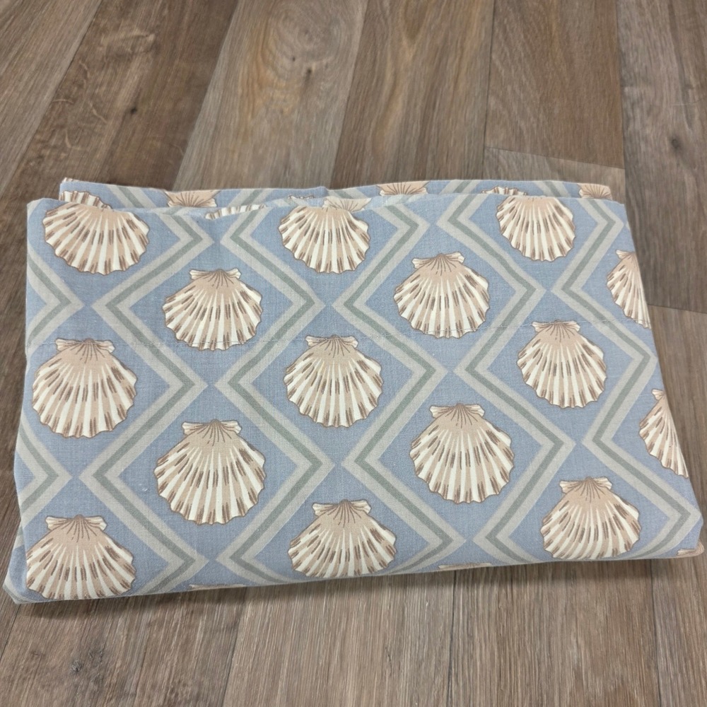Vintage Wamsutta Ultracale Queen Flat Sheet Seashell Diamond Blue Grey USA Made